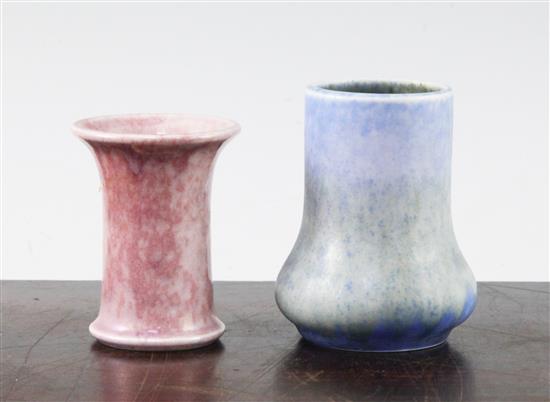 Two small Ruskin pottery vases, dated 1930 and 1932, 7.3cm and 8.5cm